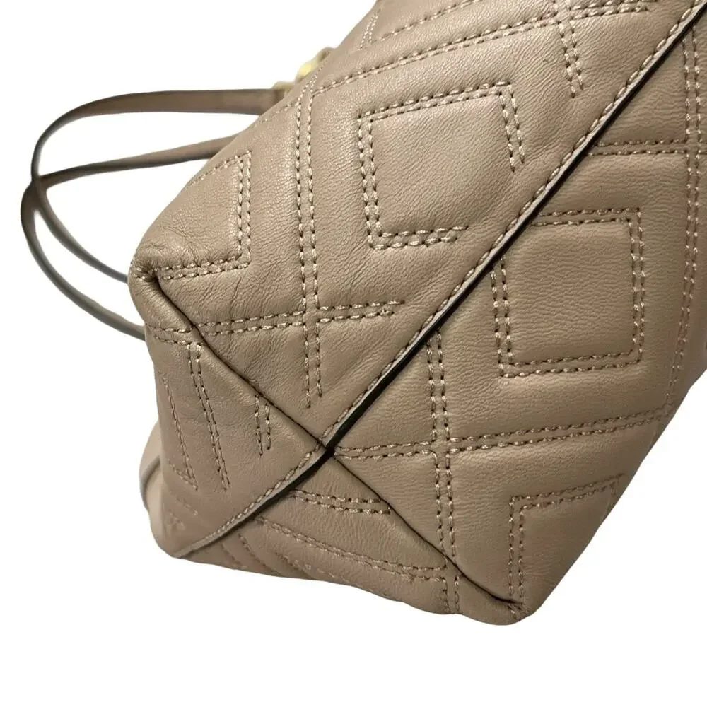 Tory Burch Fleming Quilted Large Soft Leather Tote Bag in Pale Pink Chain Straps